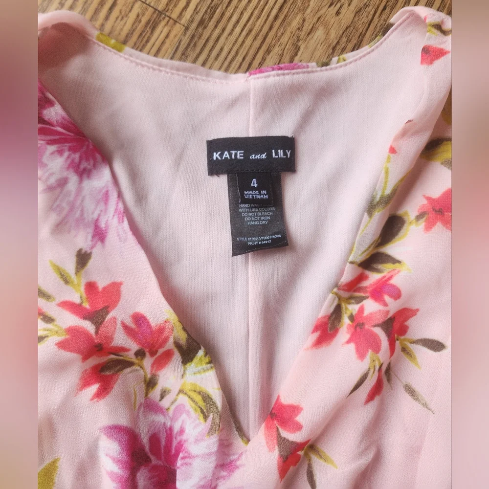 Size 4 Kate And Lily Dresses Pink Floral Smocked Waist Midi Dress - Picture 5 of 10